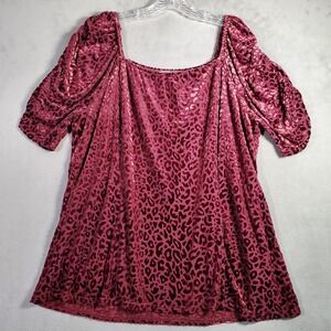 Y2K Siren Lily Top Womens 2X Red Leopard Velvet Burnout Peasant Vamp Fairy Goth‎